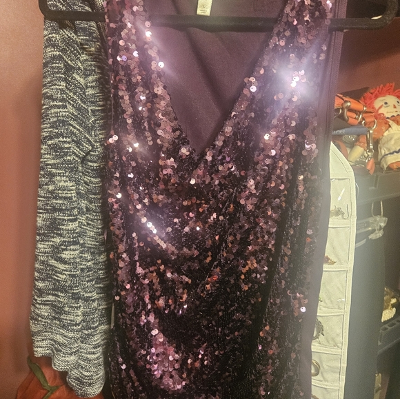 Purple Sequin Sleeveless Top With Express Pants - Picture 9 of 12